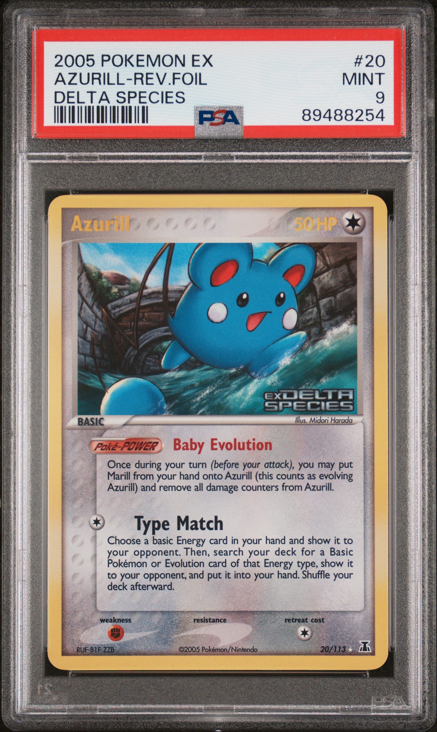 2005 Pokemon Ex Delta Species #20 Azurill-Rev.Foil Delta Species PSA 9
