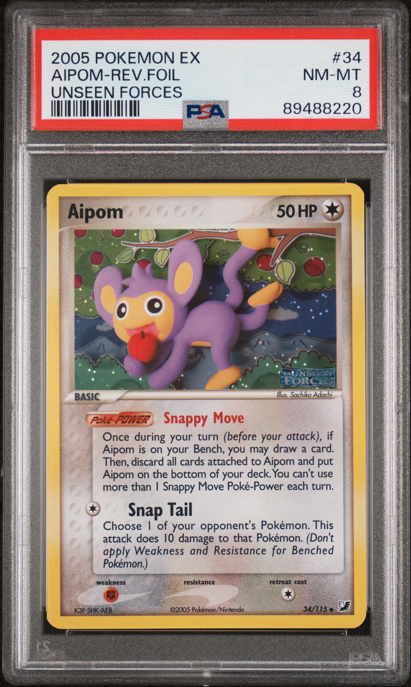 2005 Pokemon Ex Unseen Forces #34 Aipom-Rev.Foil Unseen Forces PSA 8