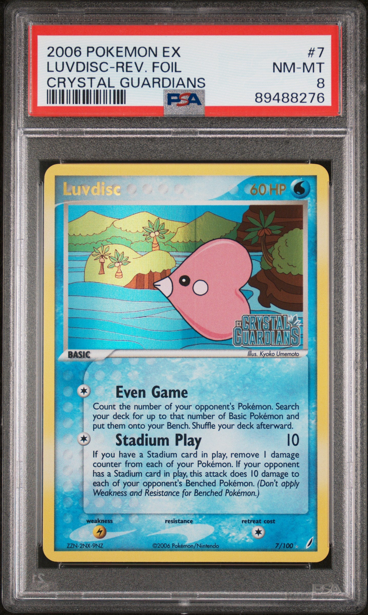 2006 Pokemon Ex Crystal Guardians #7 Luvdisc-Rev. Foil Crystal Guardians PSA 8