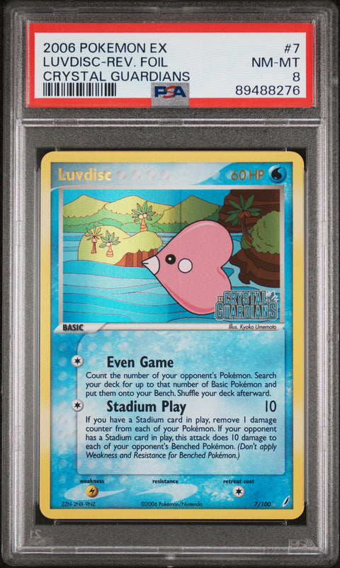 2006 Pokemon Ex Crystal Guardians #7 Luvdisc-Rev. Foil Crystal Guardians PSA 8