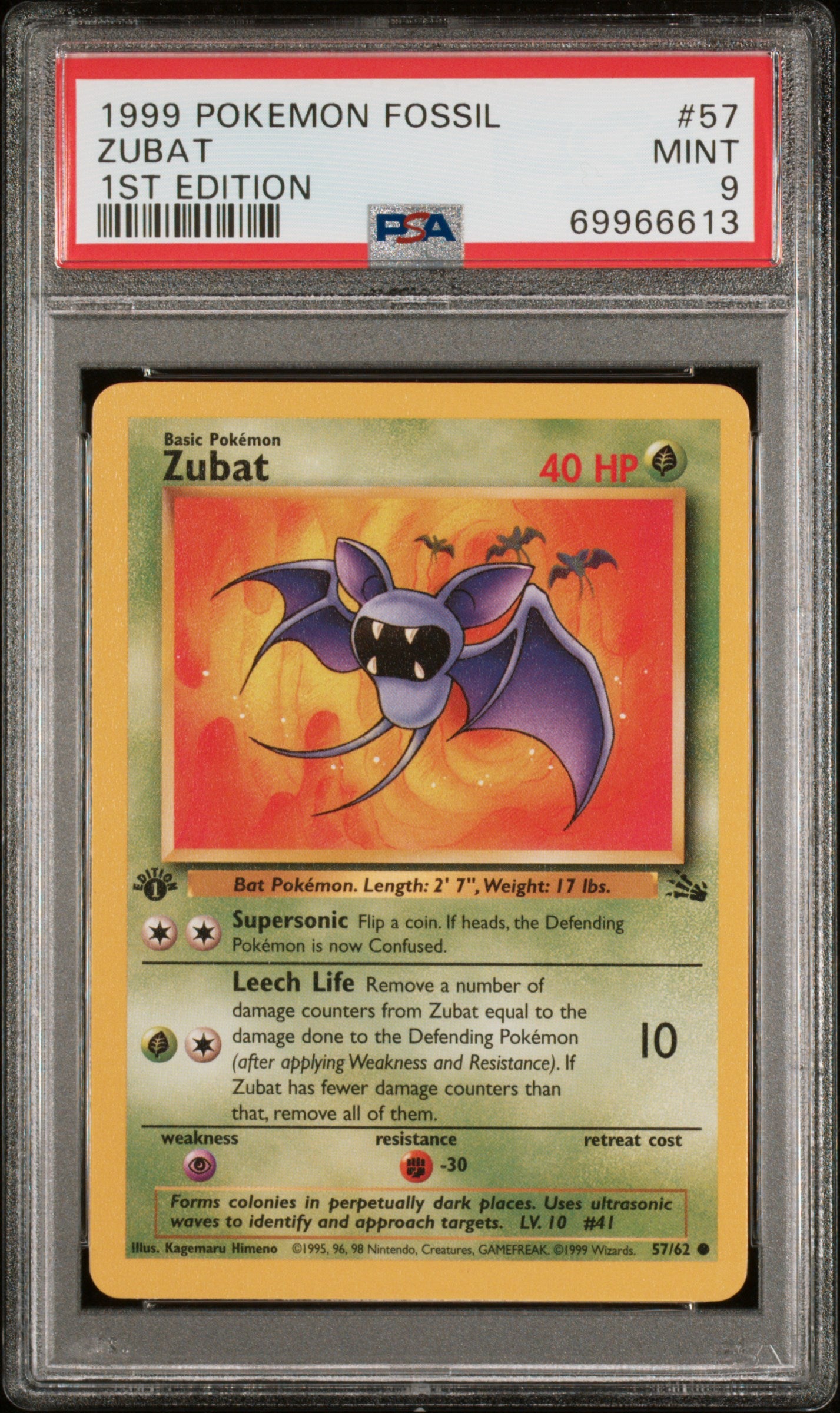 1999 Pokemon Fossil #57 Zubat 1st Edition PSA 9