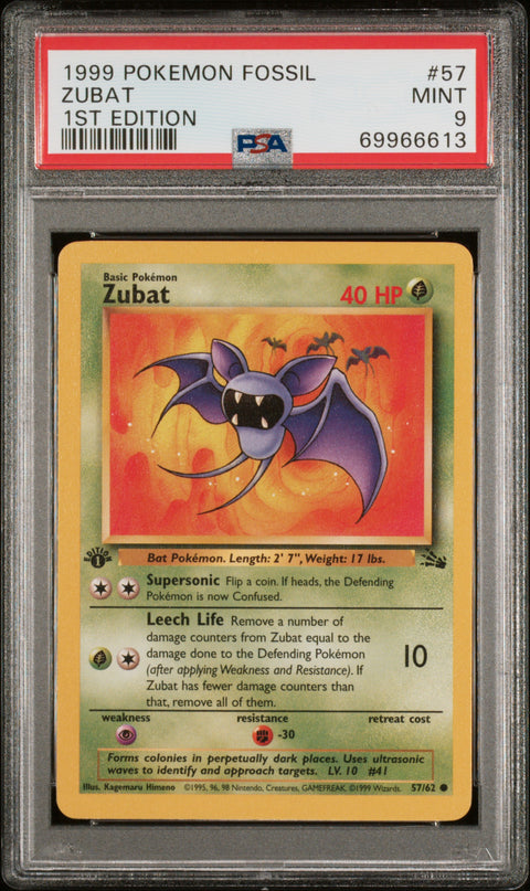 1999 Pokemon Fossil #57 Zubat 1st Edition PSA 9