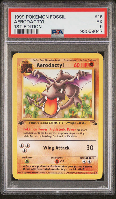 1999 Pokemon Fossil #16 Aerodactyl 1st Edition PSA 5