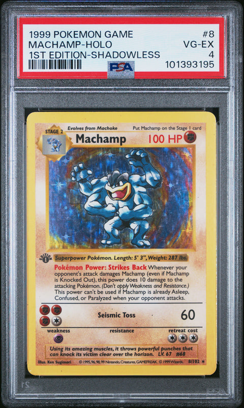 1999 Pokemon Game #8 Machamp-Holo 1st Edition-Shadowless PSA 4