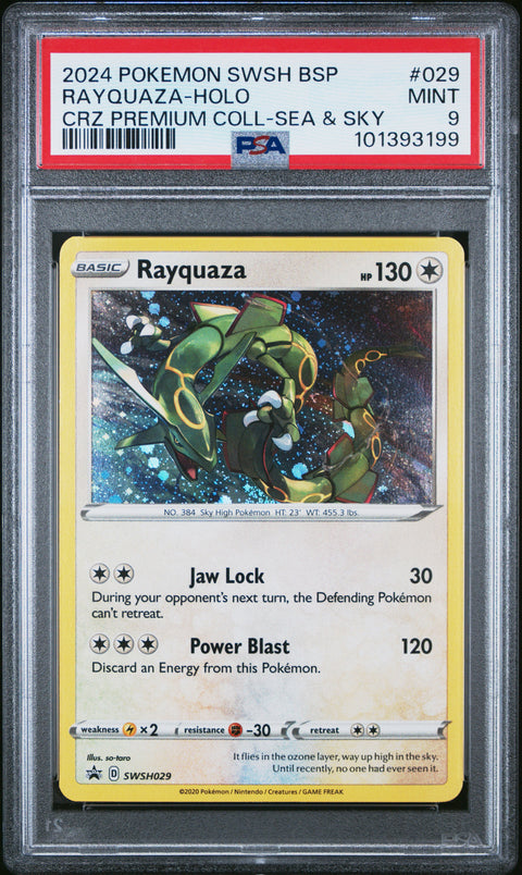 2024 Pokemon Swsh Blk Star Promo #029 Rayquaza-Holo Crz Premium-Sea & Sky PSA 9
