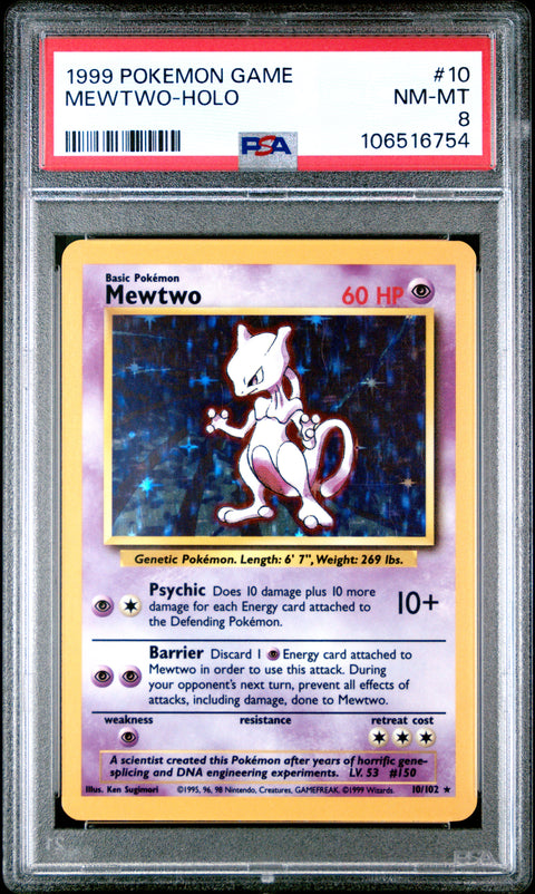 1999 Pokemon Game #10 Mewtwo-Holo PSA 8