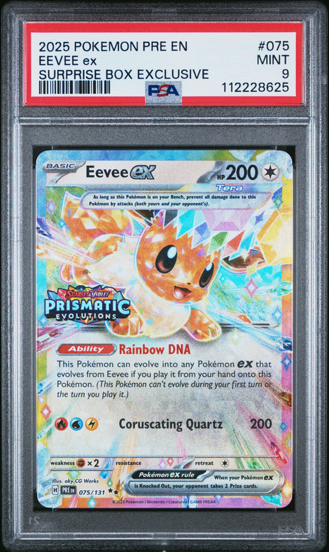 2025 Pokemon Pre En-Prismatic Evolutions #075 Eevee Ex Surprise Box PSA 9