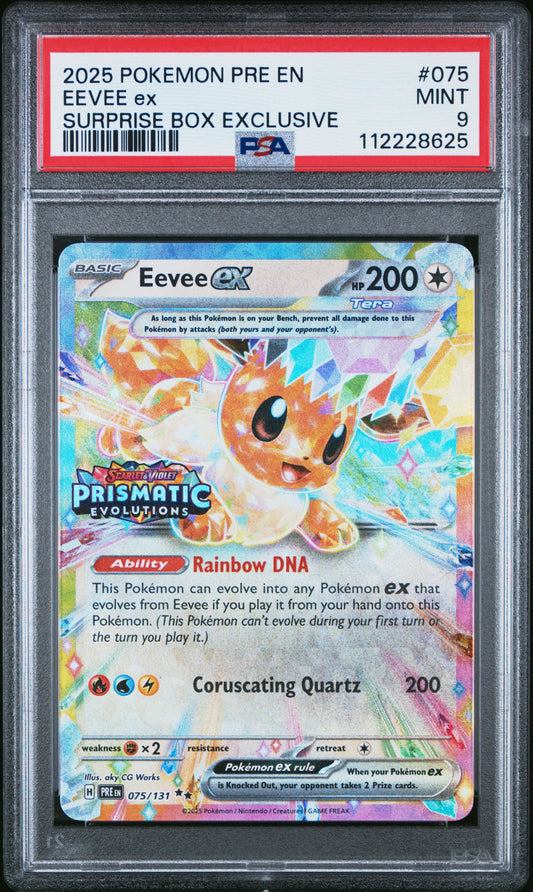 2025 Pokemon Pre En-Prismatic Evolutions #075 Eevee Ex Surprise Box PSA 9