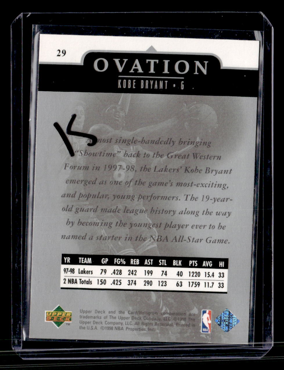 1998-99 Upper Deck Ovation #29 Kobe Bryant
