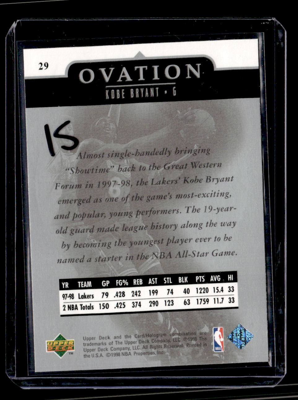 1998-99 Upper Deck Ovation #29 Kobe Bryant