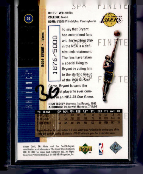 1998 Upper Deck SPX Finite #50 Kobe Bryant Radiance /5000