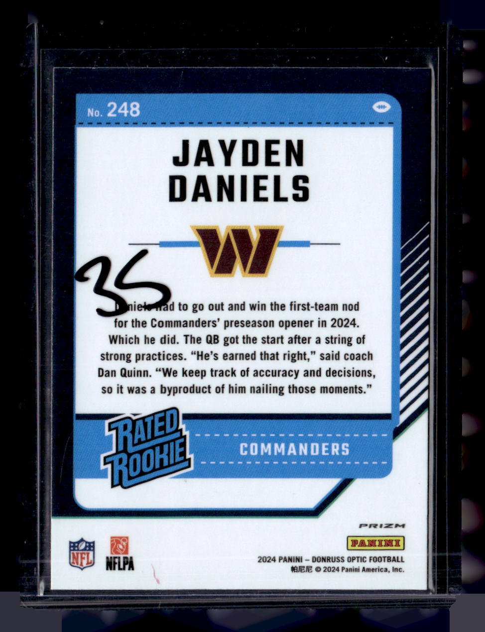 2024 Donruss Optic #248 Jayden Daniels Blue Hyper