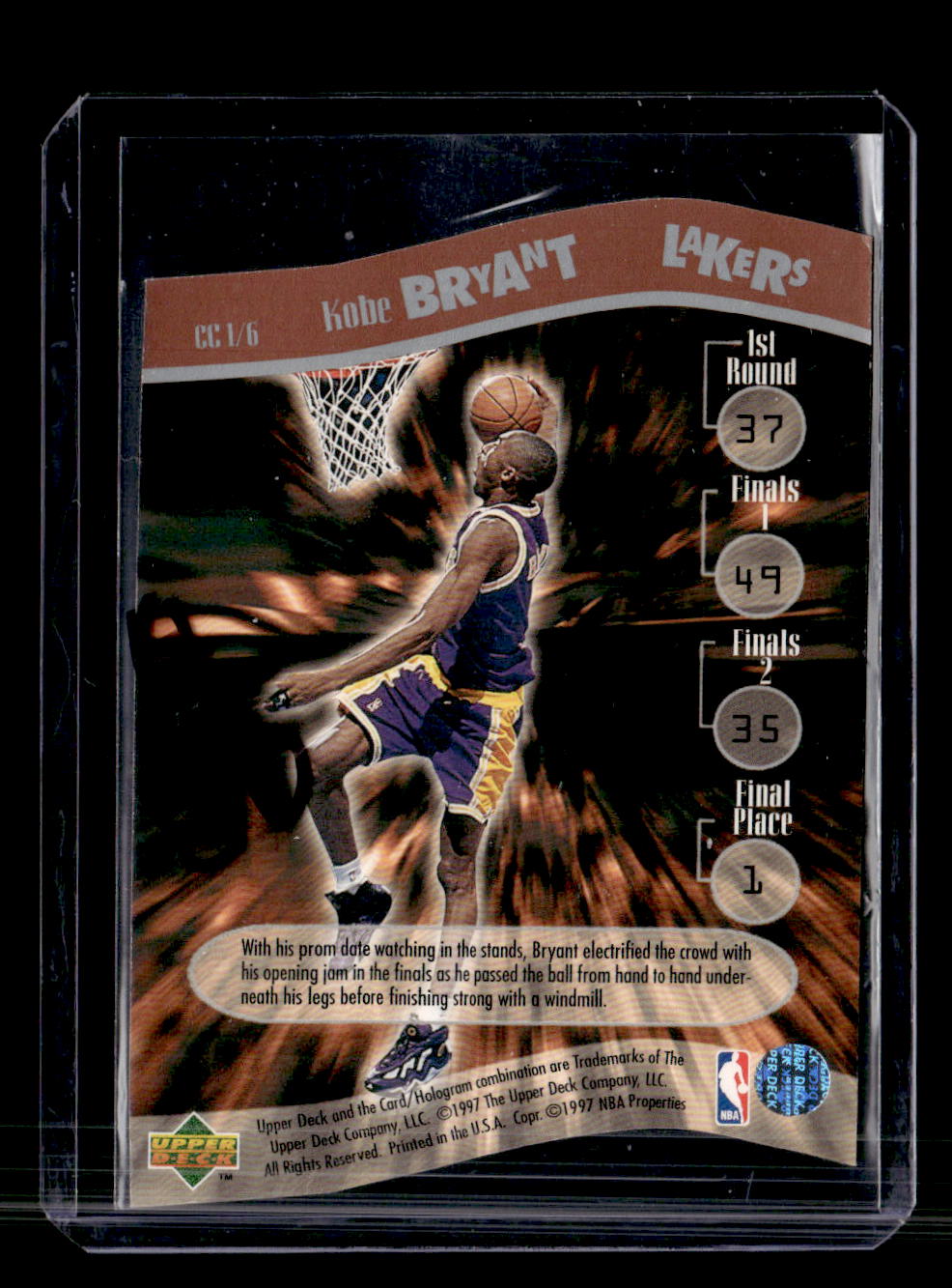 1996-97 Upper Deck Slam Dunk Champion Kobe Bryant Die Cut