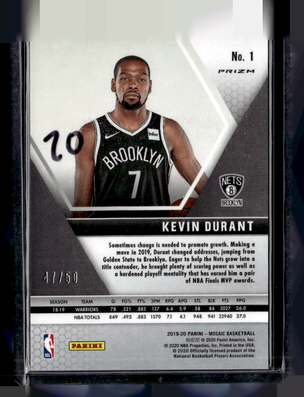 2019-20 Panini Mosaic #1 Kevin Durant Purple Disco