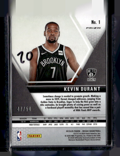 2019-20 Panini Mosaic #1 Kevin Durant Purple Disco
