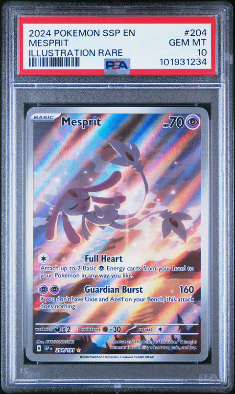 2024 Pokemon Ssp En-Surging Sparks #204 Mesprit Illustration Rare PSA 10