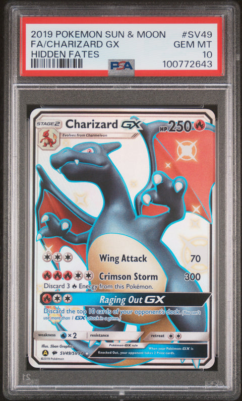 2019 Pokemon Sun & Moon Hidden Fates #SV49 Fa/Charizard Gx Hidden Fates PSA 10