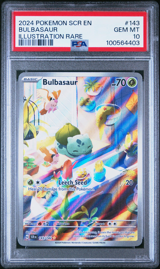 2024 Pokemon Scr En-Stellar Crown #143 Bulbasaur Illustration Rare PSA 10