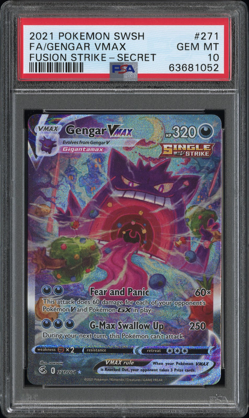 2021 Pokemon Sword & Shield Fusion Strike #271 Gengar Vmax Alt Art PSA 10