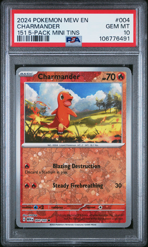 2024 Pokemon Mew En-151 #004 Charmander 151 5-Pack Mini Tins PSA 10