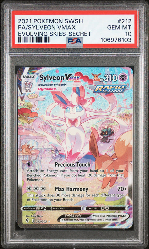 2021 Pokemon Sword & Shield Evolving Skies #212 Fa/Sylveon Vmax Alt Art PSA 10