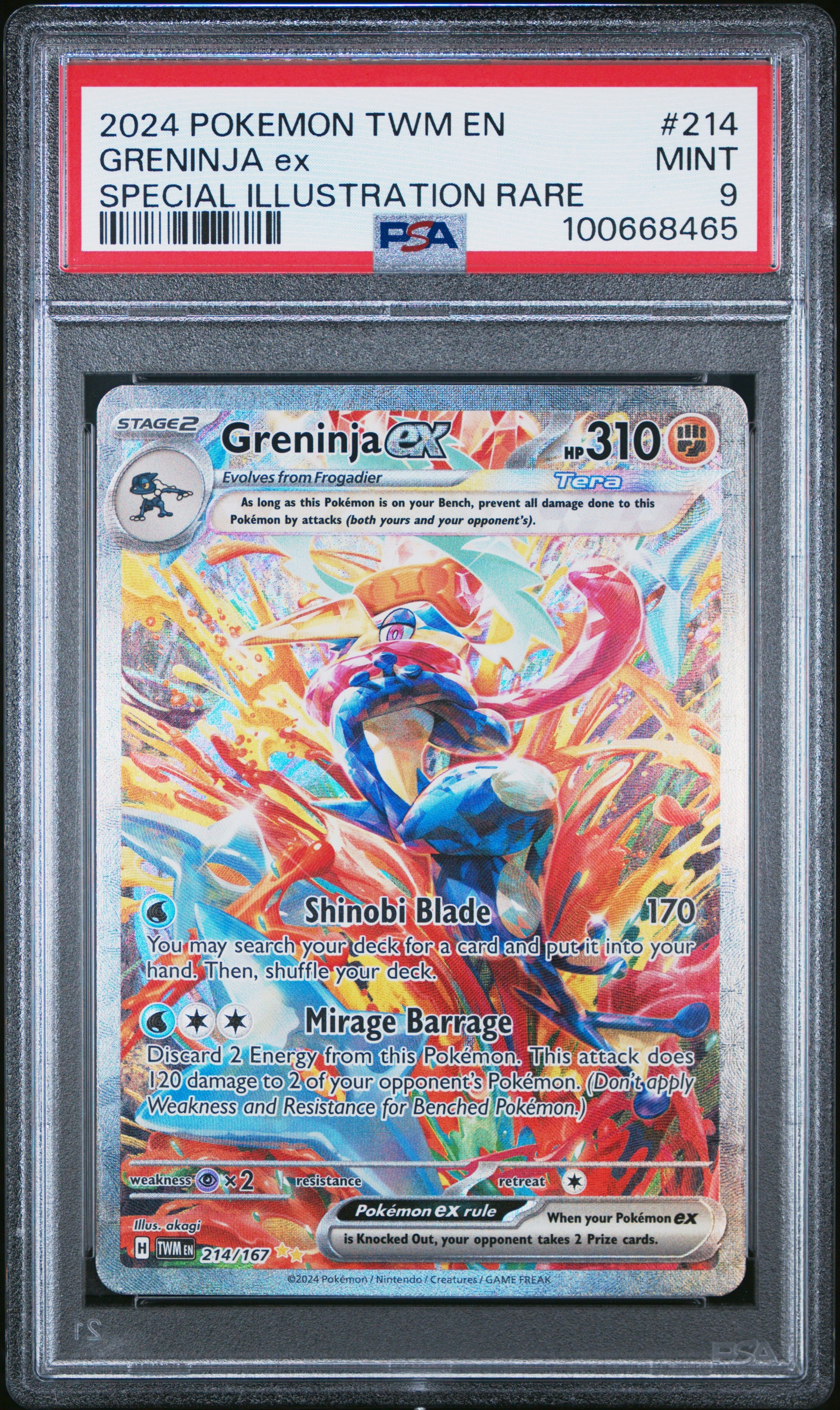 2024 Pokemon Twm En-Twilight Masquerade #214 Greninja Ex SAR PSA 9