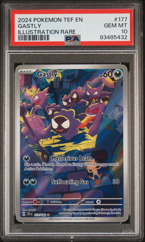 2024 Pokemon Tef En-Temporal Forces #177 Gastly Illustration Rare PSA 10
