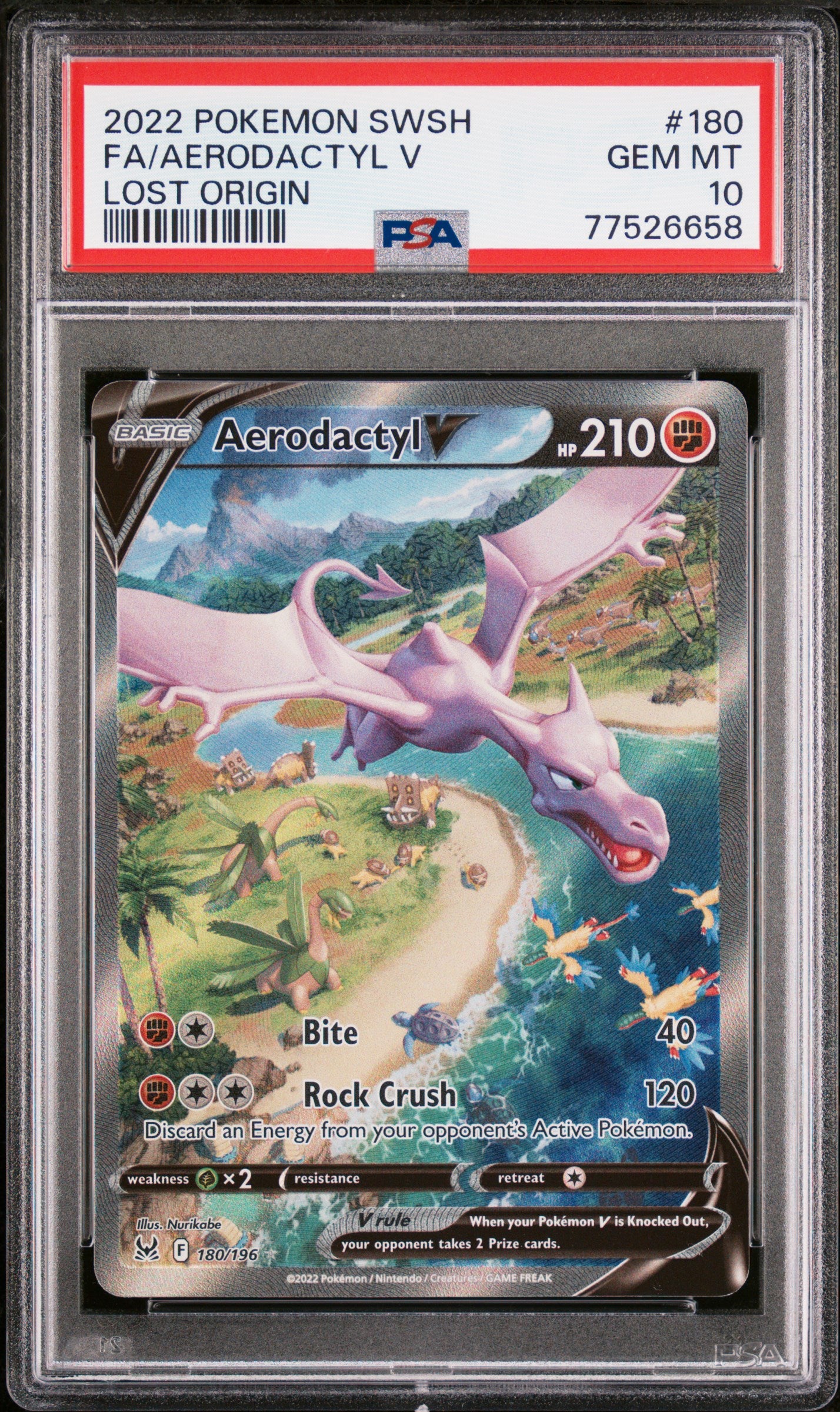 2022 Pokemon Sword & Shield Lost Origin #180 Fa/Aerodactyl V Lost Origin PSA 10