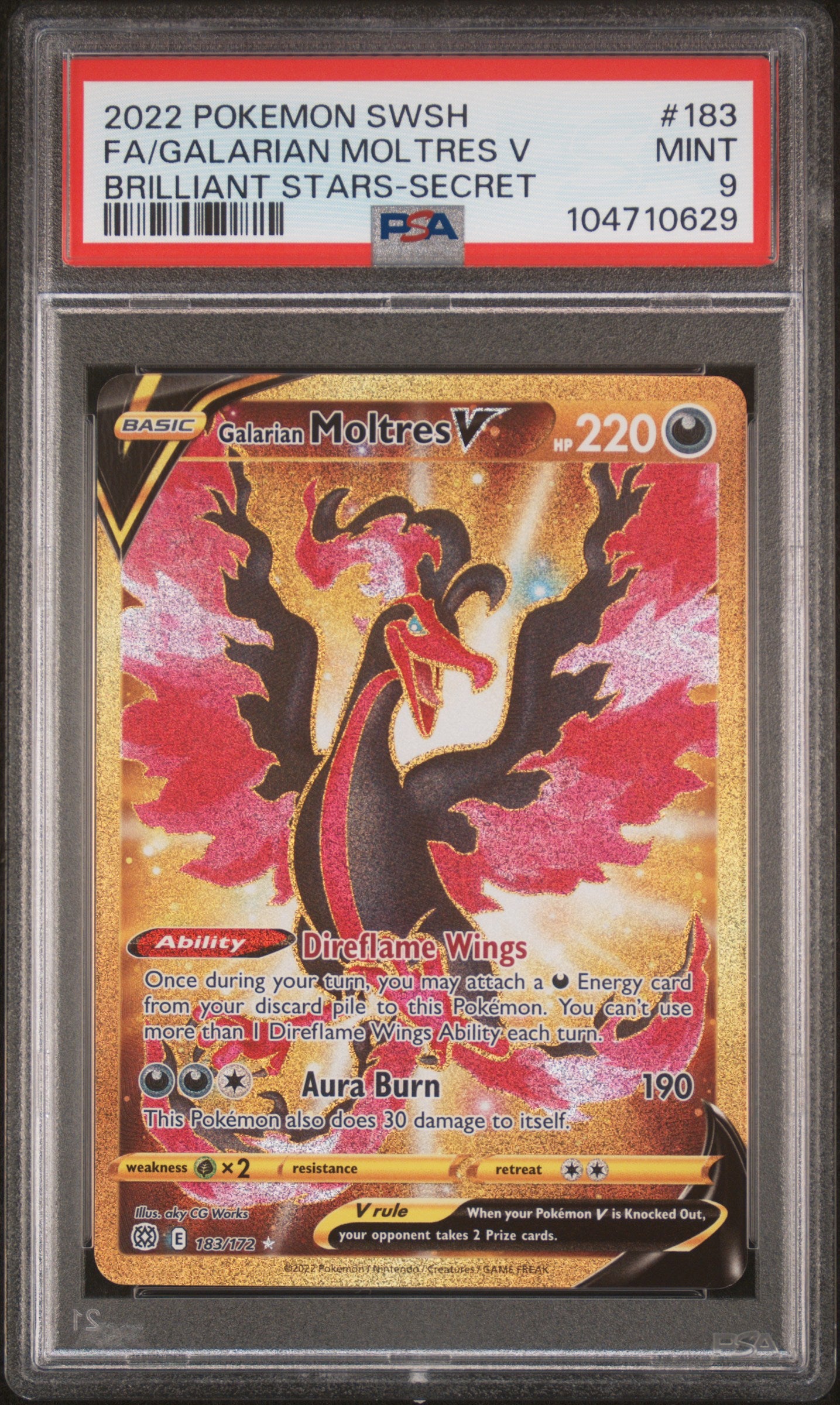 2022 Pokemon Sword & Shield Brilliant Stars #183 Galarian Moltres V PSA 9