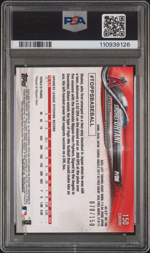 2018 Topps Chrome #150 Shohei Ohtani Pitching-Blue Refractor PSA 10