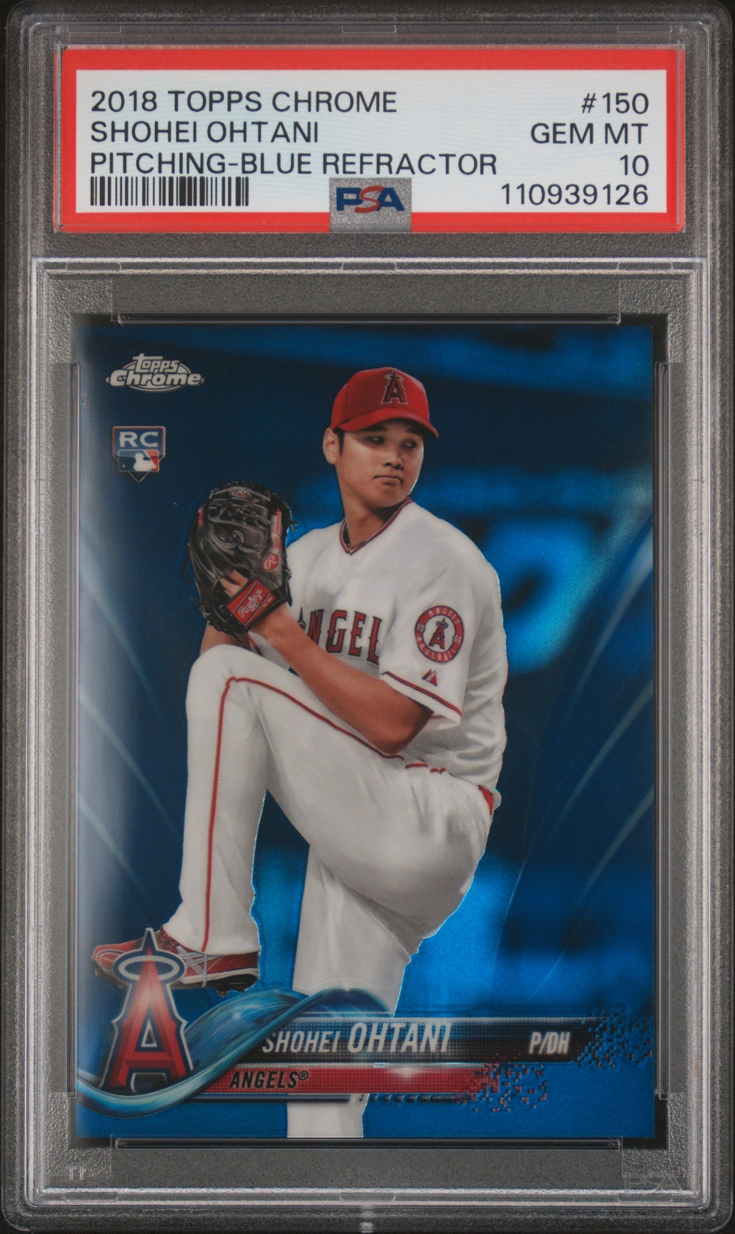 2018 Topps Chrome #150 Shohei Ohtani Pitching-Blue Refractor PSA 10
