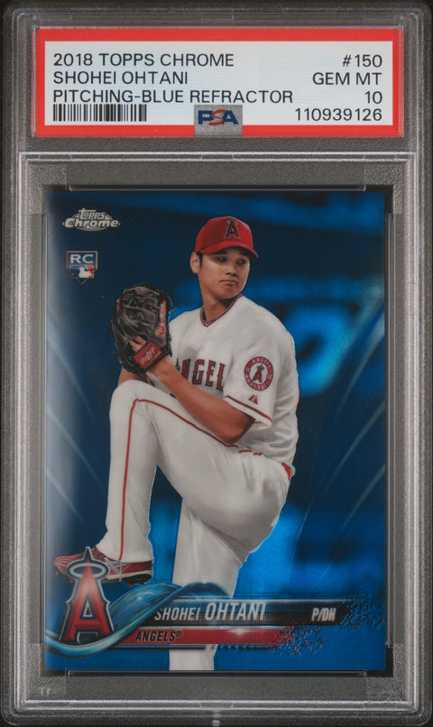 2018 Topps Chrome #150 Shohei Ohtani Pitching-Blue Refractor PSA 10