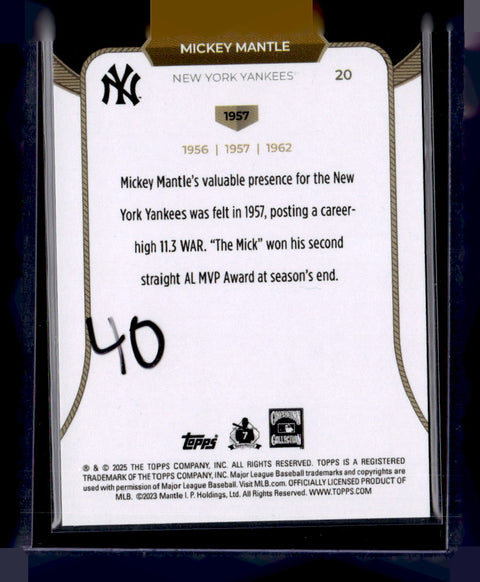 2025 Topps 3xMVP #20 Mickey Mantle Pink Parallel /125