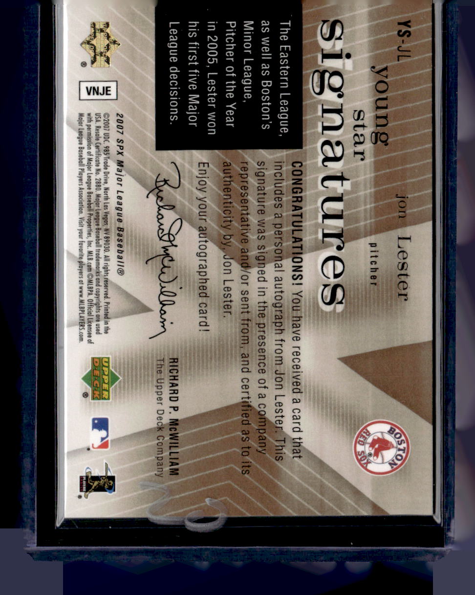 2007 SPX #YS-JL Jon Lester Young Star Signatures