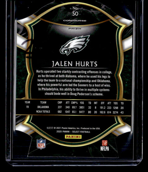 2020 Panini Select #50 Jalen Hurts Blue Prizm Die Cut
