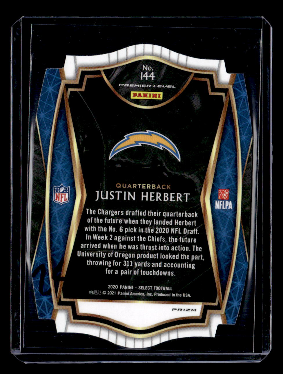 2020 Panini Select #144 Justin Herbert Orange Prizm Die Cut