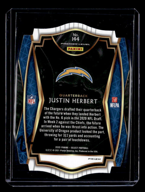2020 Panini Select #144 Justin Herbert Orange Prizm Die Cut