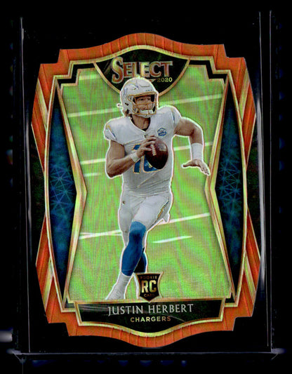 2020 Panini Select #144 Justin Herbert Orange Prizm Die Cut