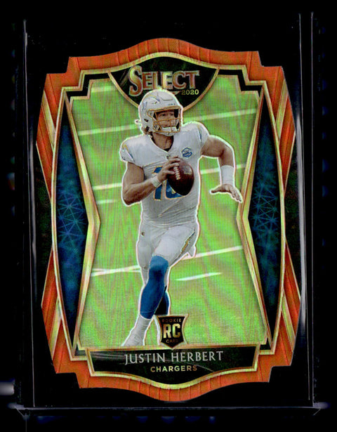 2020 Panini Select #144 Justin Herbert Orange Prizm Die Cut