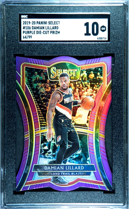 2019-20 Panini Select #106 Damian Lillard Purple Die-Cut Prizm SGC 10 6300714