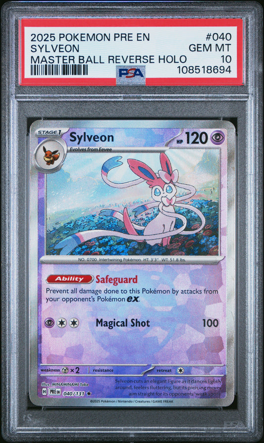 2025 Pokemon Pre En-Prismatic Evolutions #040 Sylveon Master Ball PSA 10