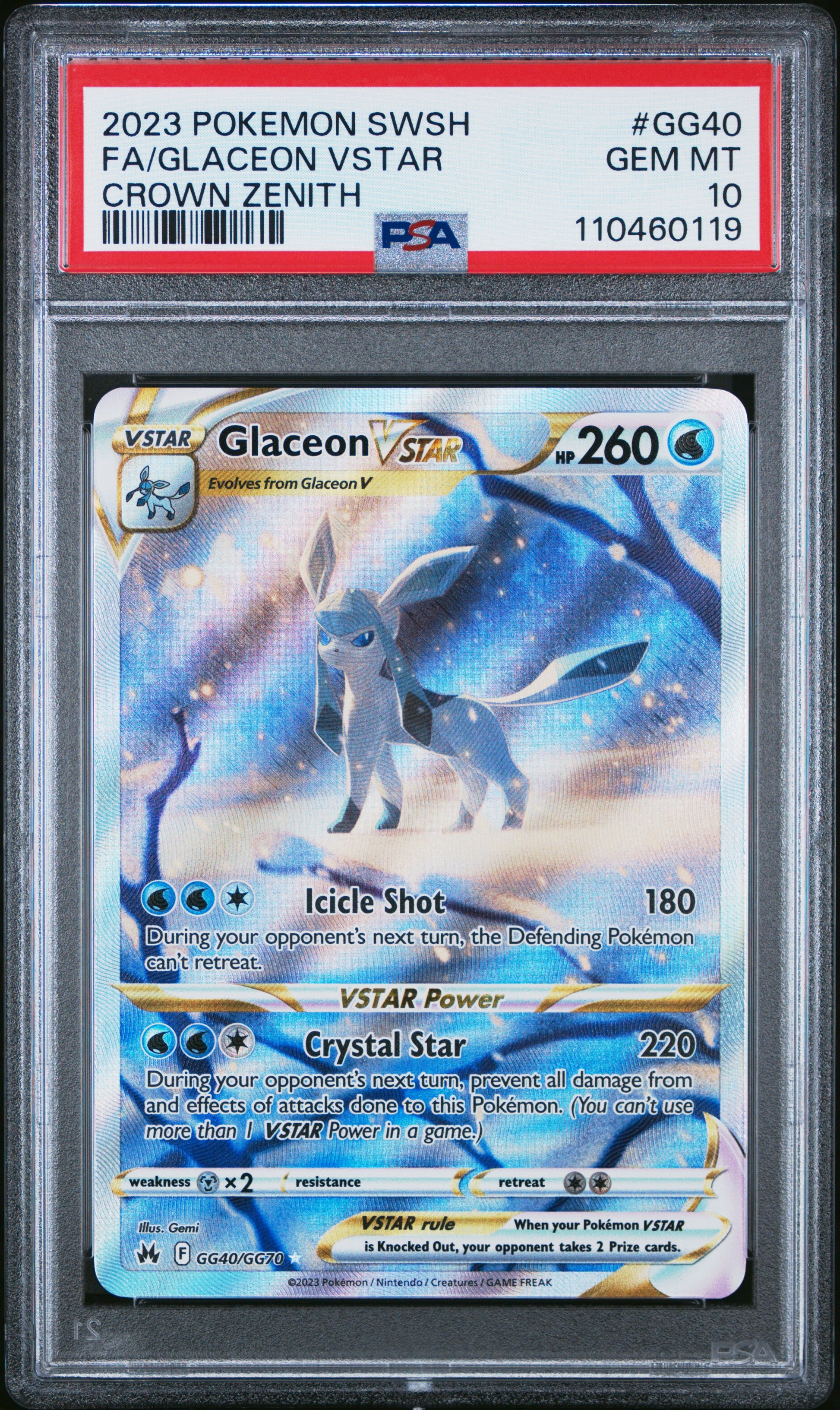 2023 Pokemon Sword And Shield Crown Zenith #GG40 Glaceon Vstar PSA 10