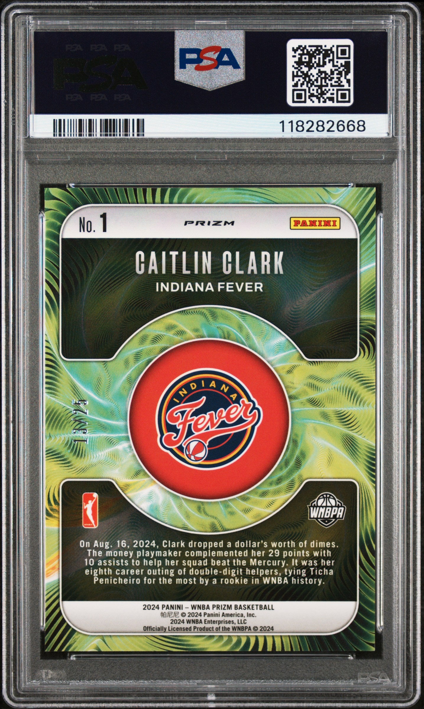 2024 Panini Prizm Wnba Fractal #1 Caitlin Clark Fractal-Mojo Prizm PSA 9