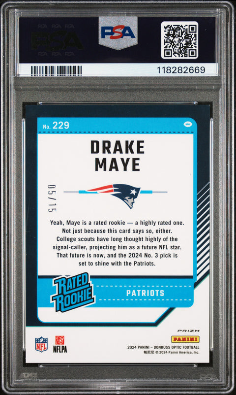 2024 Panini Donruss Optic #229 Drake Maye Purple Stars PSA 8 118282669