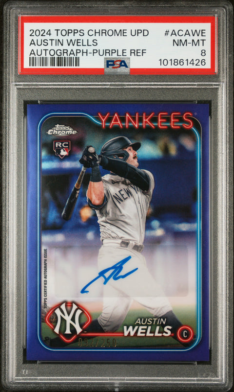 2024 Topps Chrome Update Series Autographs Austin Wells Purple Ref PSA 8