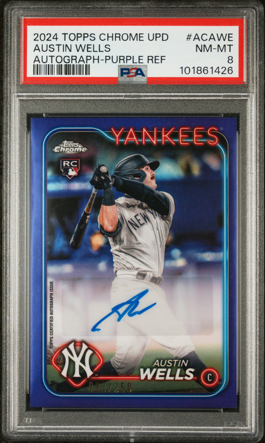 2024 Topps Chrome Update Series Autographs Austin Wells Purple Ref PSA 8