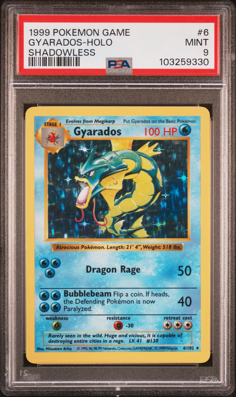 1999 Pokemon Base Set Unlimited #6 Gyarados-Holo Shadowless PSA 9