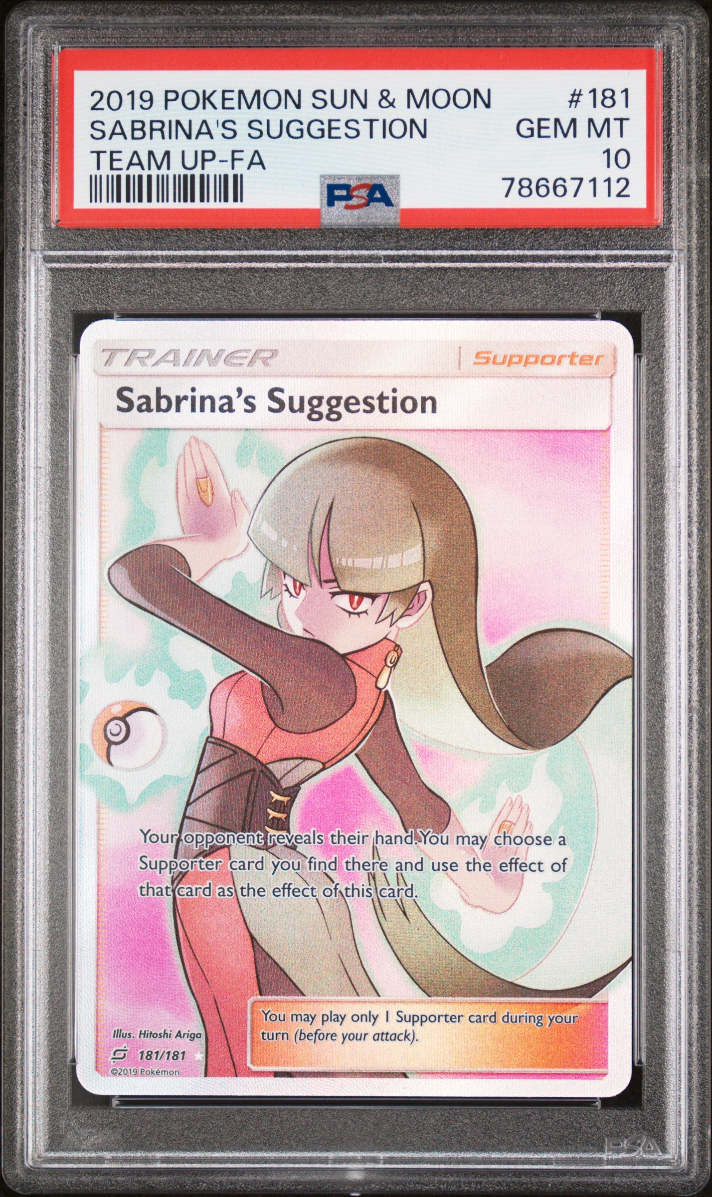 2019 Pokemon Sun & Moon Team Up #181 Sabrina'S Suggestion Team Up-Fa PSA 10