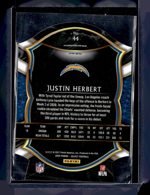 2020 Panini Select #44 Justin Herbert Tri-Color Prizm Die Cut