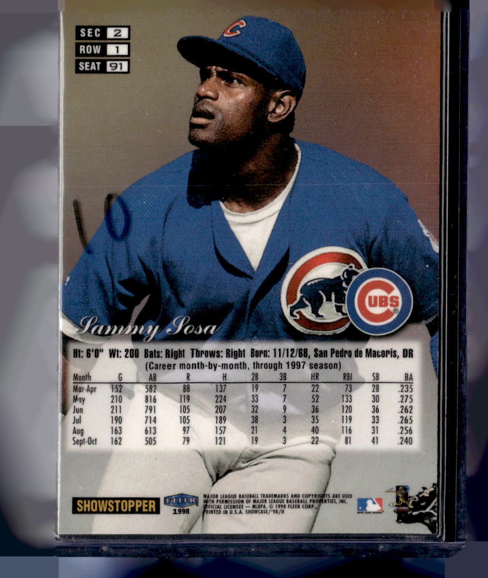 1998 Flair Showcase #91 Sammy Sosa Flair Showcase Row 1 (Grace)